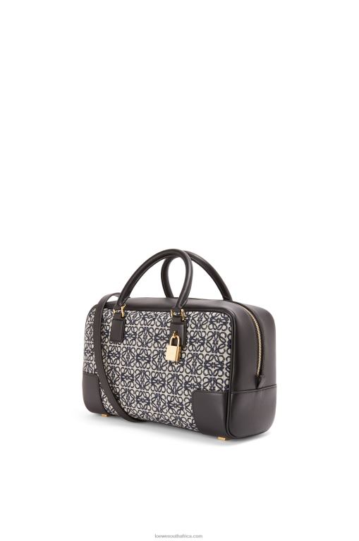 Loewe Women Amazona 28 bag in Anagram jacquard and calfskin 206XF168 Navy/Black - Image 5