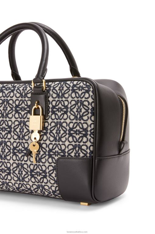 Loewe Women Amazona 28 bag in Anagram jacquard and calfskin 206XF168 Navy/Black - Image 9