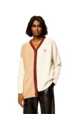 Loewe Women Anagram asymmetric cardigan in wool 206XF1009 Ecru/Camel - Image 2