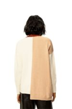 Loewe Women Anagram asymmetric cardigan in wool 206XF1009 Ecru/Camel - Image 3