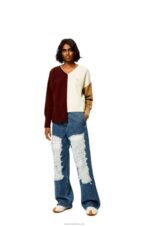 Loewe Women Anagram Asymmetric sweater in wool 206XF1010 Brandy/Burgundy/Cream
