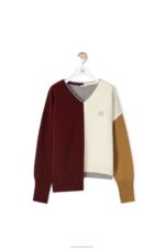 Loewe Women Anagram Asymmetric sweater in wool 206XF1010 Brandy/Burgundy/Cream - Image 5