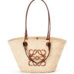 Loewe Women Anagram Basket bag in iraca palm and calfskin 206XF18 Natural/Tan