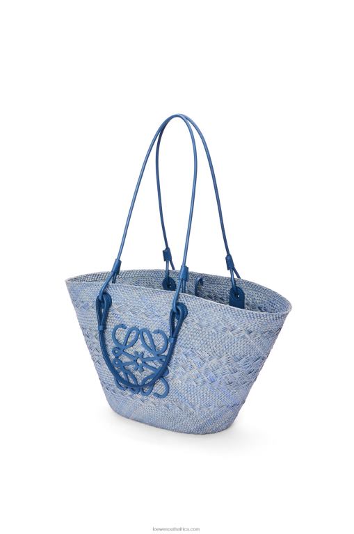Loewe Women Anagram Basket bag in iraca palm and calfskin 206XF1 Denim Blue - Image 3