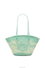 Loewe Women Anagram basket bag in iraca palm and calfskin 206XF55 Fresh Mint