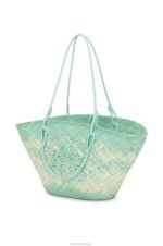 Loewe Women Anagram basket bag in iraca palm and calfskin 206XF55 Fresh Mint - Image 3