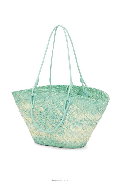 Loewe Women Anagram basket bag in iraca palm and calfskin 206XF55 Fresh Mint - Image 3