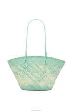 Loewe Women Anagram basket bag in iraca palm and calfskin 206XF55 Fresh Mint - Image 4