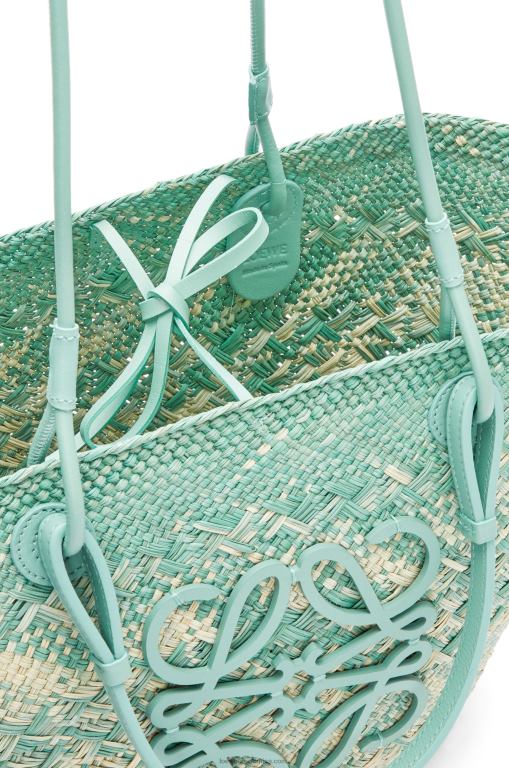 Loewe Women Anagram basket bag in iraca palm and calfskin 206XF55 Fresh Mint - Image 5