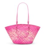 Loewe Women Anagram basket bag in iraca palm and calfskin 206XF70 Fuchsia