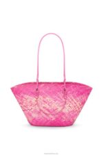 Loewe Women Anagram basket bag in iraca palm and calfskin 206XF70 Fuchsia - Image 4
