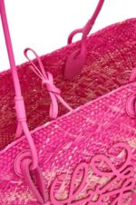 Loewe Women Anagram basket bag in iraca palm and calfskin 206XF70 Fuchsia - Image 5