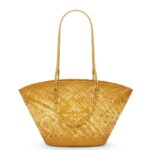 Loewe Women Anagram basket bag in iraca palm and calfskin 206XF7 Ochre