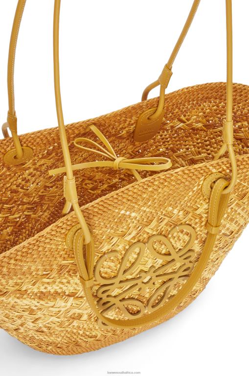 Loewe Women Anagram basket bag in iraca palm and calfskin 206XF7 Ochre - Image 5