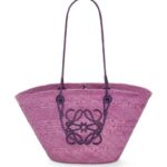 Loewe Women Anagram Basket bag in iraca palm and calfskin 206XF83 Purple