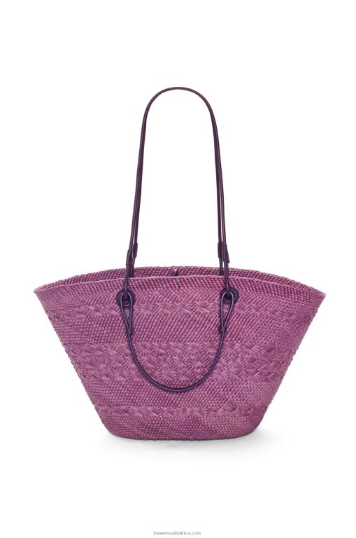 Loewe Women Anagram Basket bag in iraca palm and calfskin 206XF83 Purple - Image 4