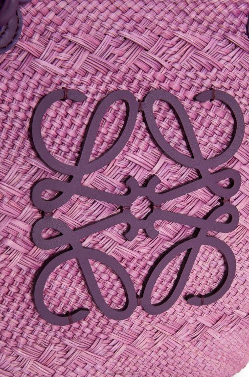 Loewe Women Anagram Basket bag in iraca palm and calfskin 206XF83 Purple - Image 6