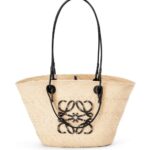 Loewe Women Anagram Basket bag in iraca palm and calfskin 206XF86 Natural/Black