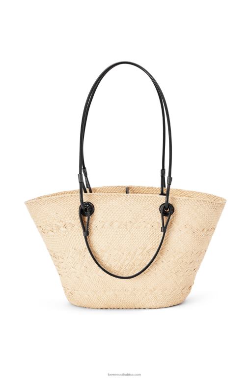 Loewe Women Anagram Basket bag in iraca palm and calfskin 206XF86 Natural/Black - Image 4