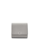 Loewe Women Anagram compact flap wallet in pebble grain calfskin 206XF1207 Pearl Grey