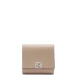 Loewe Women Anagram compact flap wallet in pebble grain calfskin 206XF1215 Sand