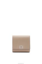 Loewe Women Anagram compact flap wallet in pebble grain calfskin 206XF1215 Sand