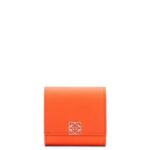Loewe Women Anagram compact flap wallet in pebble grain calfskin 206XF1294 Orange