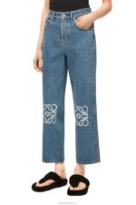 Loewe Women Anagram cropped jeans in denim 206XF1203 Mid Blue Denim - Image 2