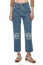 Loewe Women Anagram cropped jeans in denim 206XF1203 Mid Blue Denim - Image 6