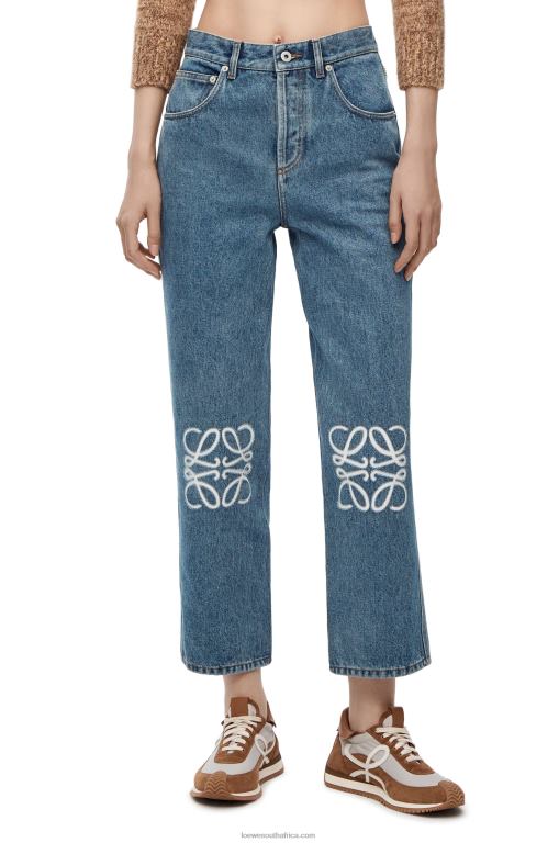 Loewe Women Anagram cropped jeans in denim 206XF1203 Mid Blue Denim - Image 6