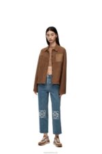 Loewe Women Anagram cropped jeans in denim 206XF1203 Mid Blue Denim - Image 8