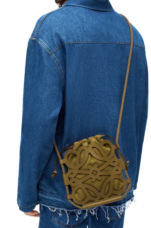 Loewe Women Anagram cut-out crossbody in classic calfskin and canvas 206XF226 Olive - Image 2