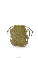 Loewe Women Anagram cut-out crossbody in classic calfskin and canvas 206XF226 Olive - Image 3