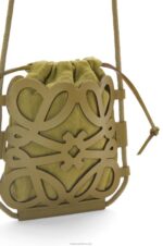 Loewe Women Anagram cut-out crossbody in classic calfskin and canvas 206XF226 Olive - Image 5