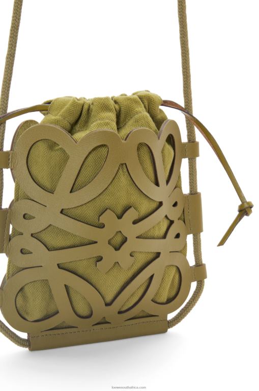 Loewe Women Anagram cut-out crossbody in classic calfskin and canvas 206XF226 Olive - Image 5