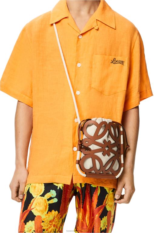 Loewe Women Anagram cut-out crossbody in classic calfskin and canvas 206XF327 Tan/Ecru - Image 2