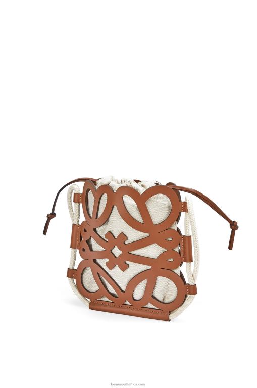 Loewe Women Anagram cut-out crossbody in classic calfskin and canvas 206XF327 Tan/Ecru - Image 3