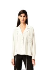 Loewe Women Anagram embroidered pyjama blouse in satin 206XF952 White - Image 2