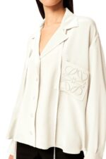 Loewe Women Anagram embroidered pyjama blouse in satin 206XF952 White - Image 4