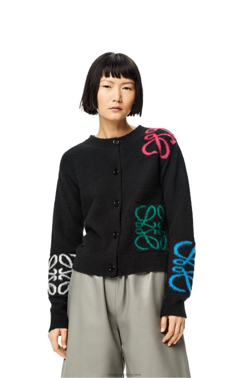 Loewe Women Anagram intarsia cardigan in wool 206XF1004 Black/Multicolor - Image 2
