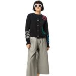 Loewe Women Anagram intarsia cardigan in wool 206XF1004 Black/Multicolor