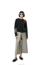 Loewe Women Anagram intarsia cardigan in wool 206XF1004 Black/Multicolor