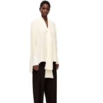 Loewe Women Anagram lavaliere blouse in silk 206XF918 Ivory