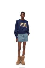 Loewe Women Anagram mini skirt in denim 206XF1186 Mid Blue Denim