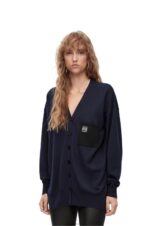 Loewe Women Anagram pocket cardigan in wool 206XF986 Navy Blue - Image 2