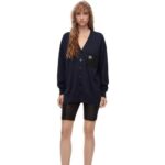 Loewe Women Anagram pocket cardigan in wool 206XF986 Navy Blue