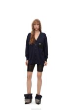 Loewe Women Anagram pocket cardigan in wool 206XF986 Navy Blue