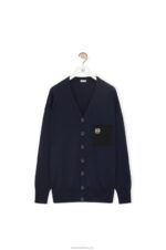 Loewe Women Anagram pocket cardigan in wool 206XF986 Navy Blue - Image 5