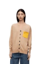 Loewe Women Anagram pocket cardigan in wool 206XF992 Camel - Image 2