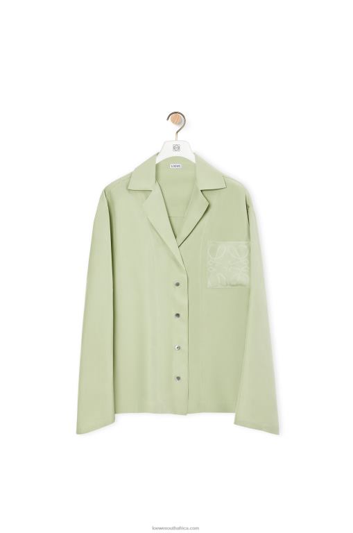 loewe_women_anagram_pyjama_blouse_in_silk_206xf911_pale_green.jpg Loewe Women Anagram pyjama blouse in silk 206XF911 Pale Green - Image 1